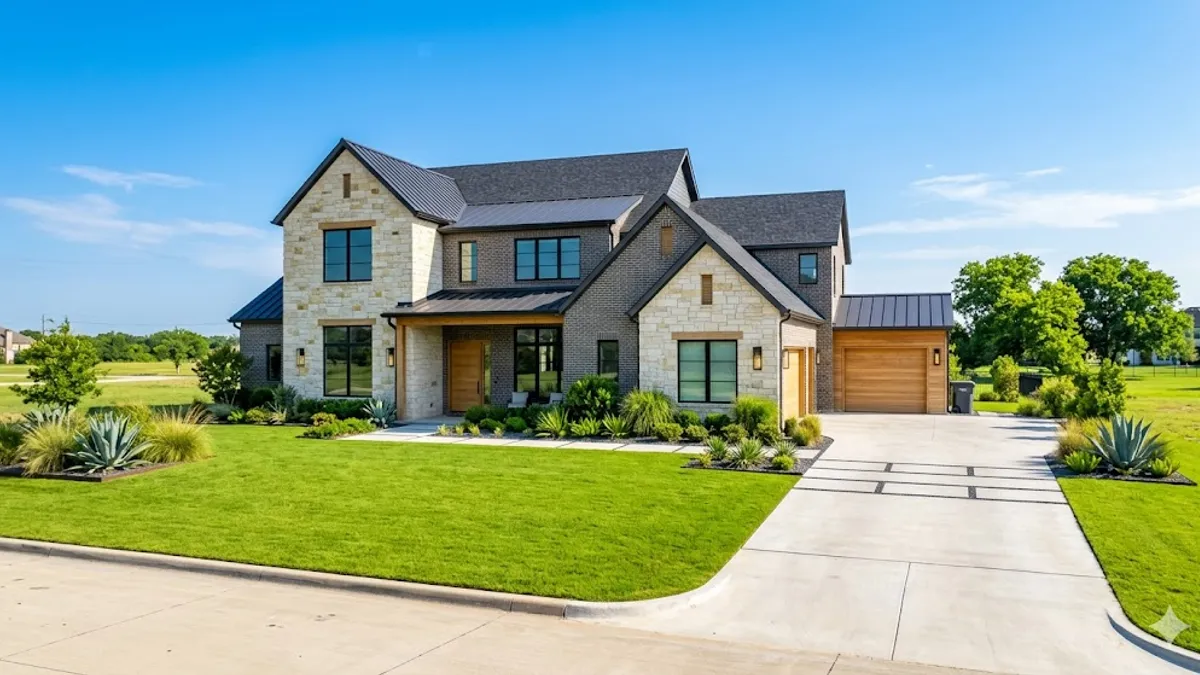 Suburban home surrounded by trees in Prosper TX