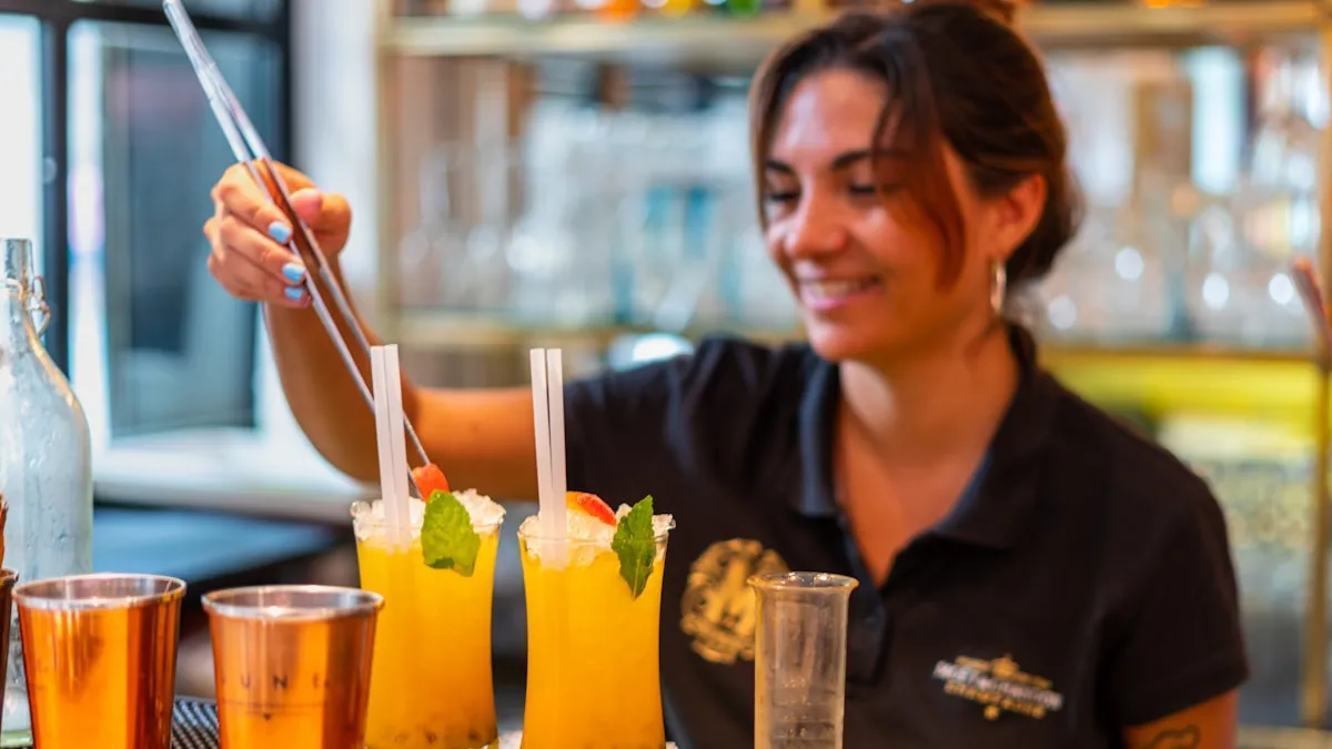 Bartender making craft cocktails at upscale Prosper TX restaurant