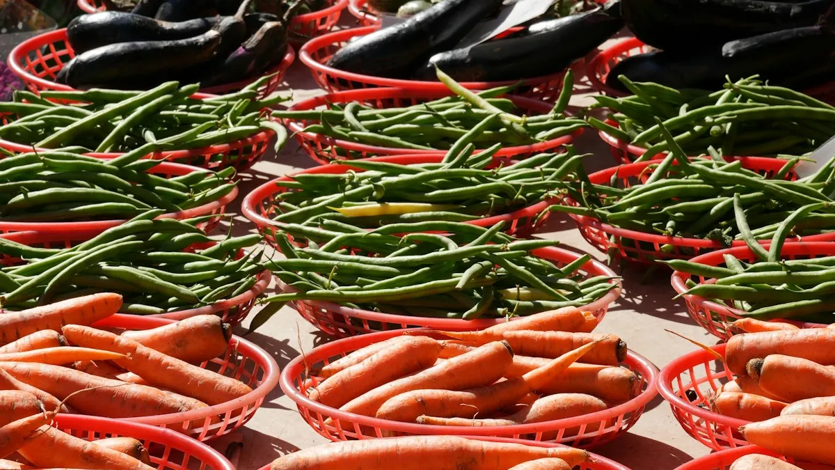 Fresh vegetables displayed at Prosper TX farmers market