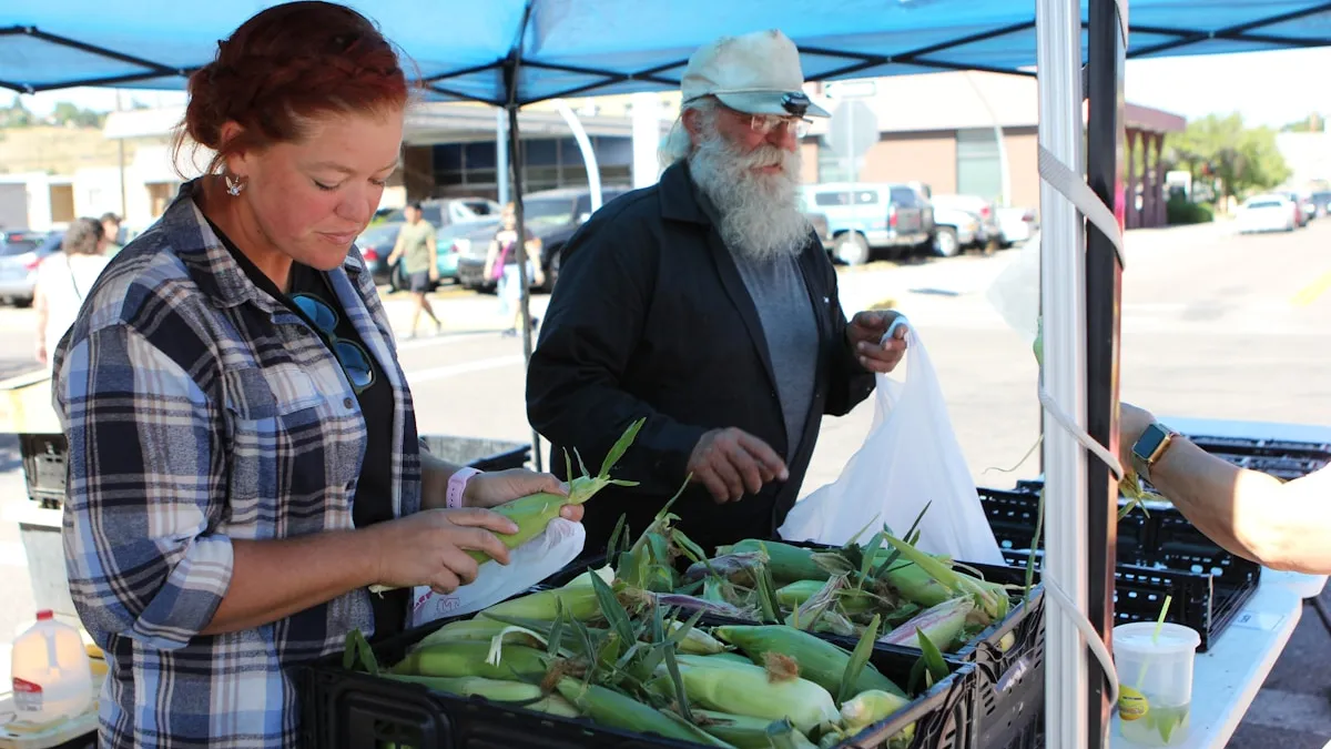 Vendors and shoppers at Prosper TX farmers market