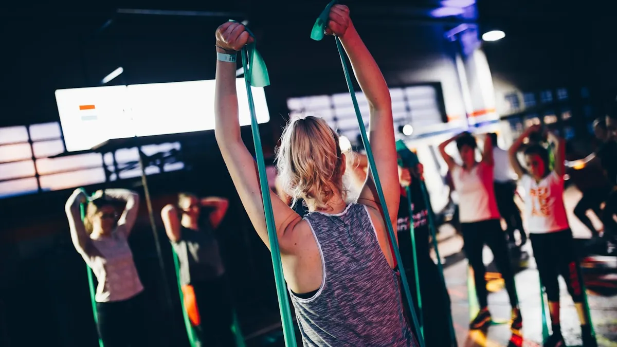 Group fitness class exercising in Prosper TX gym