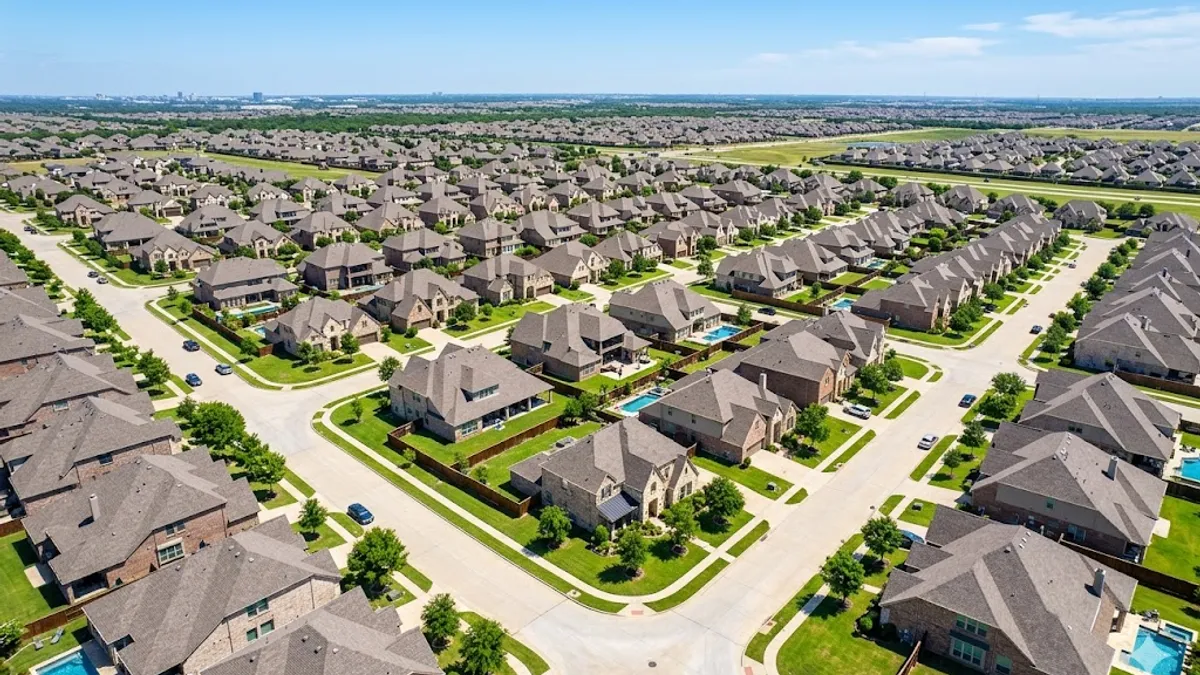 Aerial view of Star Trail community homes in Prosper TX