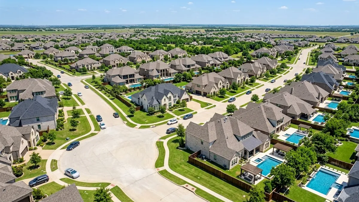 Aerial view of Windsong Ranch neighborhood in Prosper TX