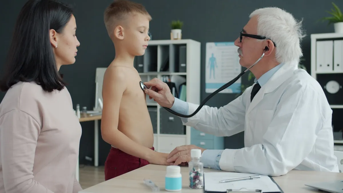Pediatrician checking school-age child in Prosper TX
